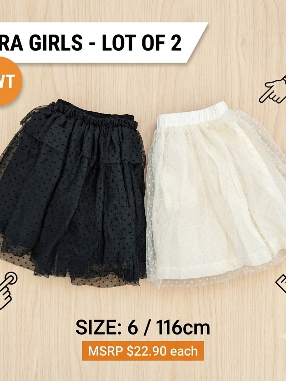 NWT Zara Kids Girls Polka Dot Plumetis Tulle Skirts (Lot of 2)